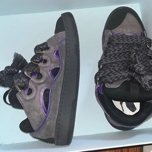LANVINS WOMENS 9 MENS 7.5 Exclusive Black & Purple Curb Sneakers
